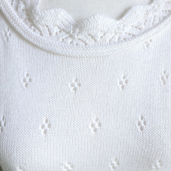 Vintage 60s College Point Pointelle Sweater Top Scallop Knit Short Sleeve Cream - Picture 6 of 13